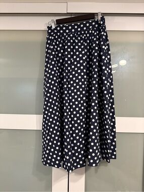 Navy Polka Dot Midi Skirt 100% Cotton - Classic Women's Skirt